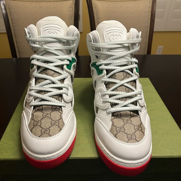 New Gucci High Top GG Supreme Logo White Tan Sneaker Shoes Size UK 10 / US 10.5 - Picture 7 of 15
